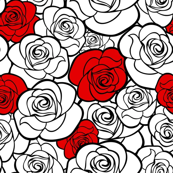 Seamless pattern with roses contours. Vector illustration. — Stock Vector