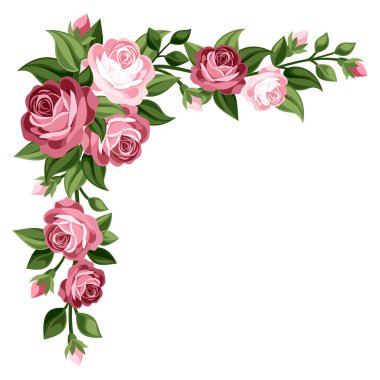 Pink vintage roses, rosebuds and leaves. Vector illustration. clipart