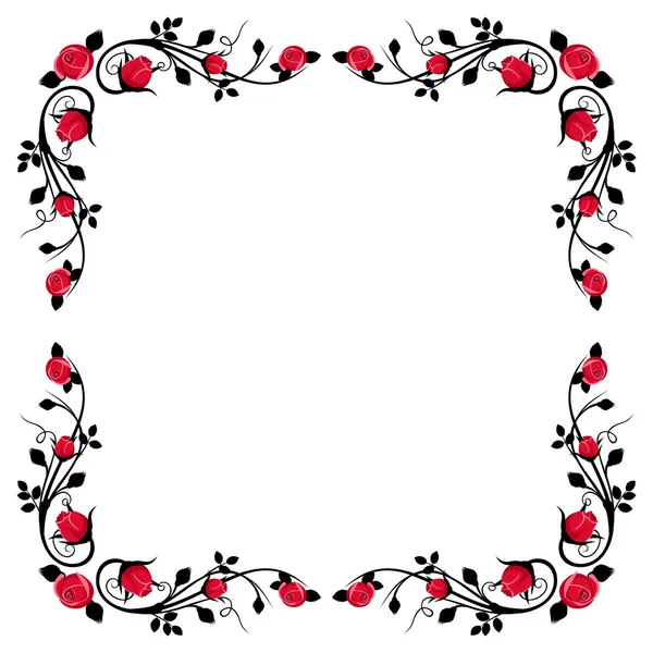 Vintage kalligrafische frame met rode rozen. vectorillustratie. — Stockvector