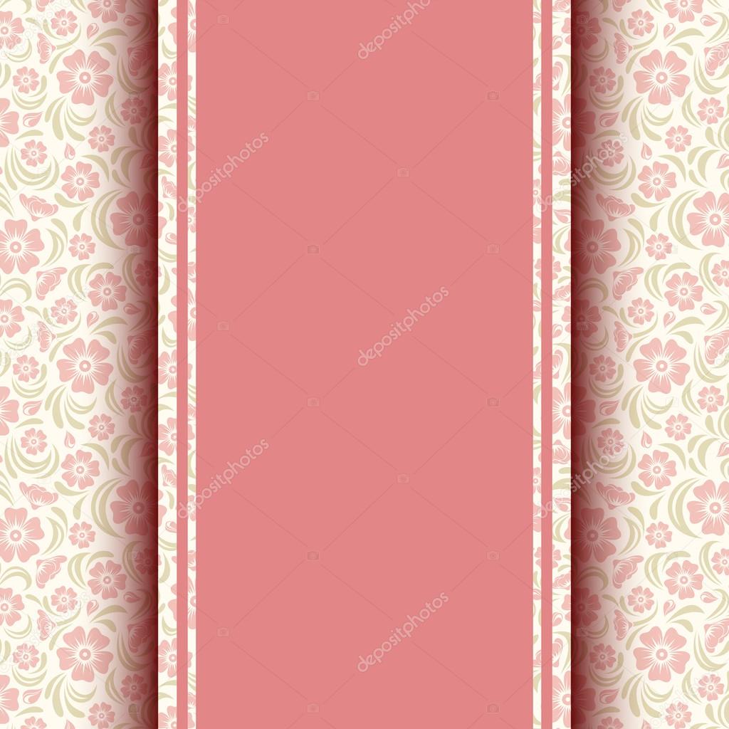Vector pink card with floral pattern.