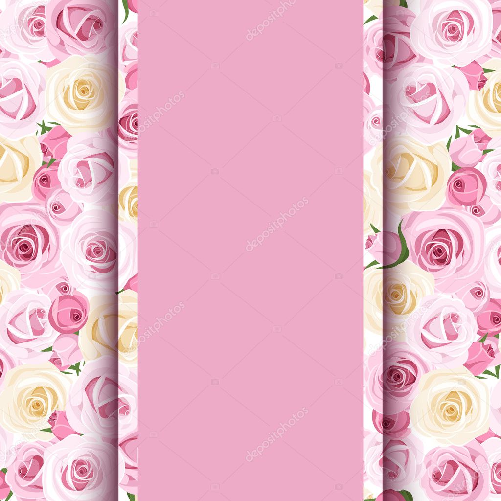 Vector pink card with roses.