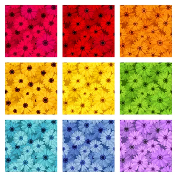 Conjunto de nove padrões sem costura com flores de gerbera. Ilustração vetorial . —  Vetores de Stock