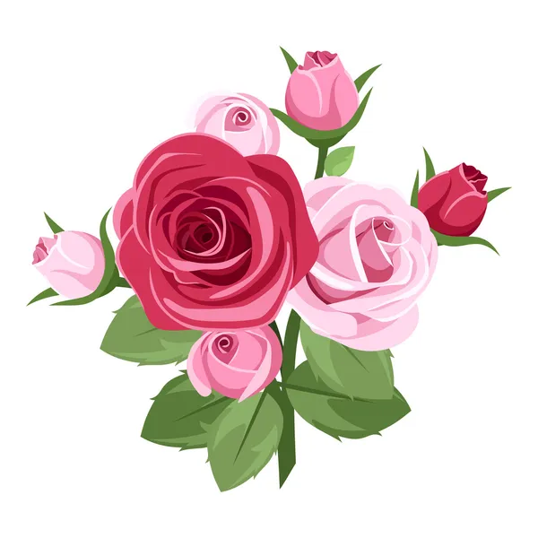 Rosas rojas y rosas. Ilustración vectorial . — Vector de stock