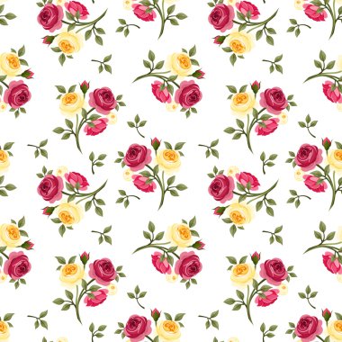 Kırmızı ve Sarı Gül ile Seamless modeli. vektör çizim.