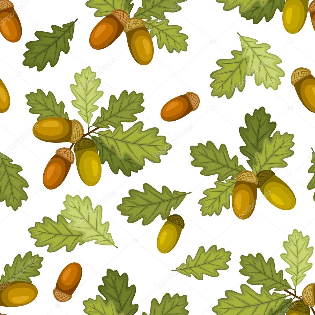 Seamless pattern with acorns and oak leaves. Vector illustration.