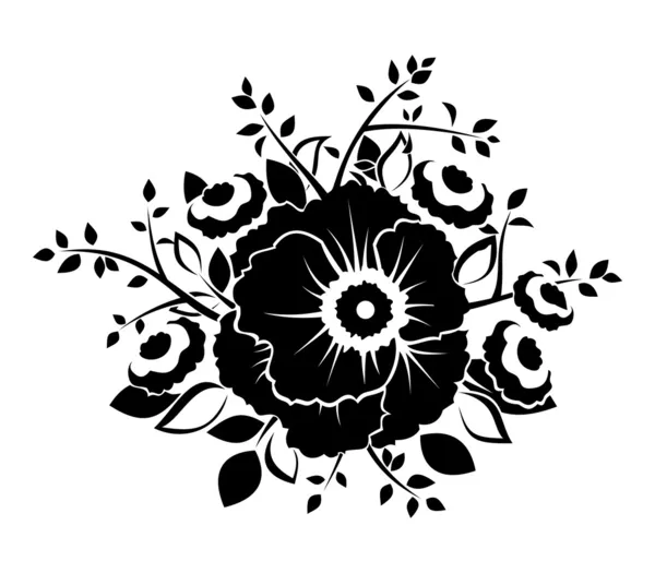 Silhouette nera di fiori. Illustrazione vettoriale. — Vettoriale Stock