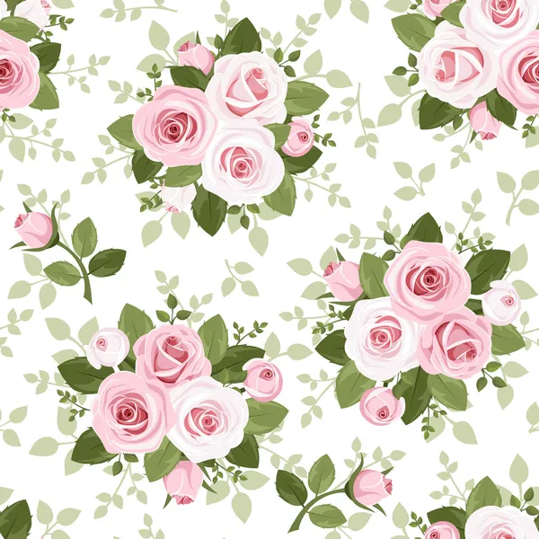 Bezešvé vzory s růžovými růžemi. Vektorová ilustrace. — Stockový vektor