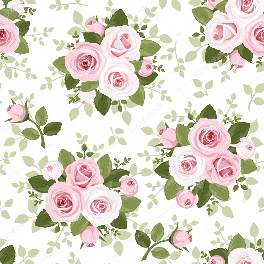 Seamless pattern with pink roses. Vector illustration.