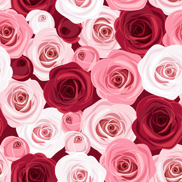 Seamless pattern with red and pink roses. Vector illustration.