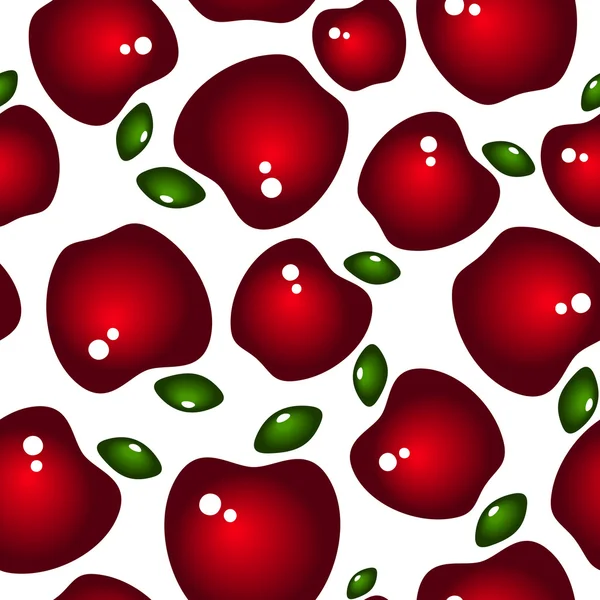 Nahtloser Hintergrund mit rot glänzenden Äpfeln und Blättern. Vektorillustration. — Stockvektor
