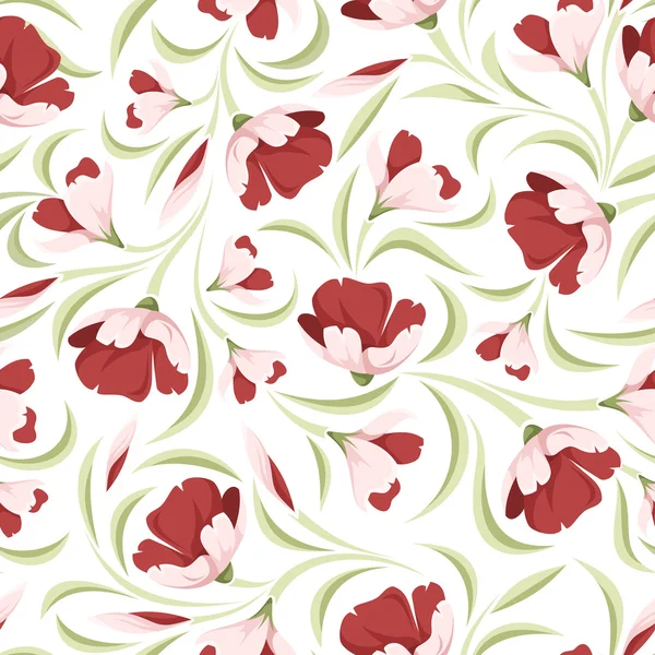 Nahtloses Muster mit roten Blüten. Vektorillustration. — Stockvektor