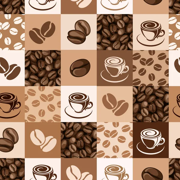 Seamless pattern with coffee beans and cups. Vector illustration. — Stock Vector