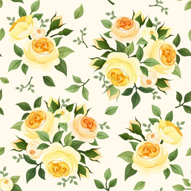 Sarı Gül ile Seamless modeli. vektör çizim.