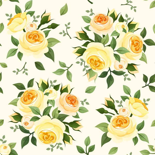 Seamless pattern with yellow roses. Vector illustration. — Stock Vector