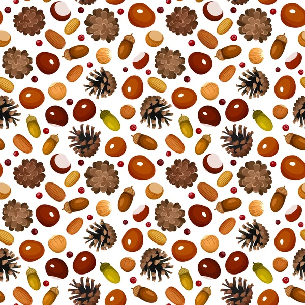 Autumn seamless background with various nuts. Vector illustration. — Stock Vector