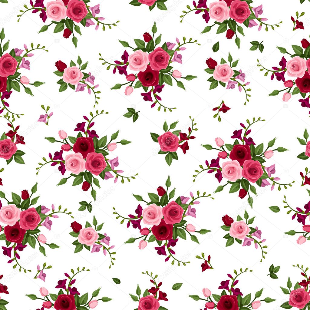 Vector seamless pattern roses and freesia.