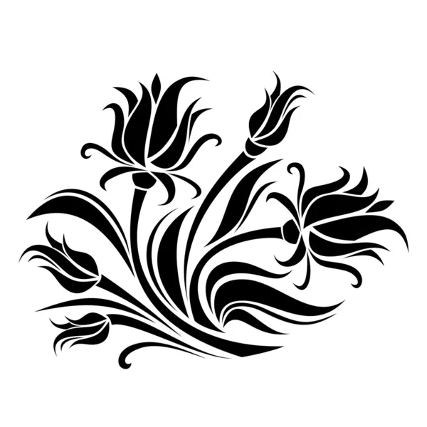 Μαύρη σιλουέτα λουλουδιών. Εικονογράφηση διανύσματος. — Διανυσματικό Αρχείο