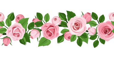 Horizontal seamless background with pink roses. Vector illustration. clipart