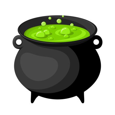 Black witches cauldron with potion. Vector illustration. clipart
