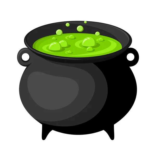 Black witches cauldron with potion. Vector illustration. — Stock Vector