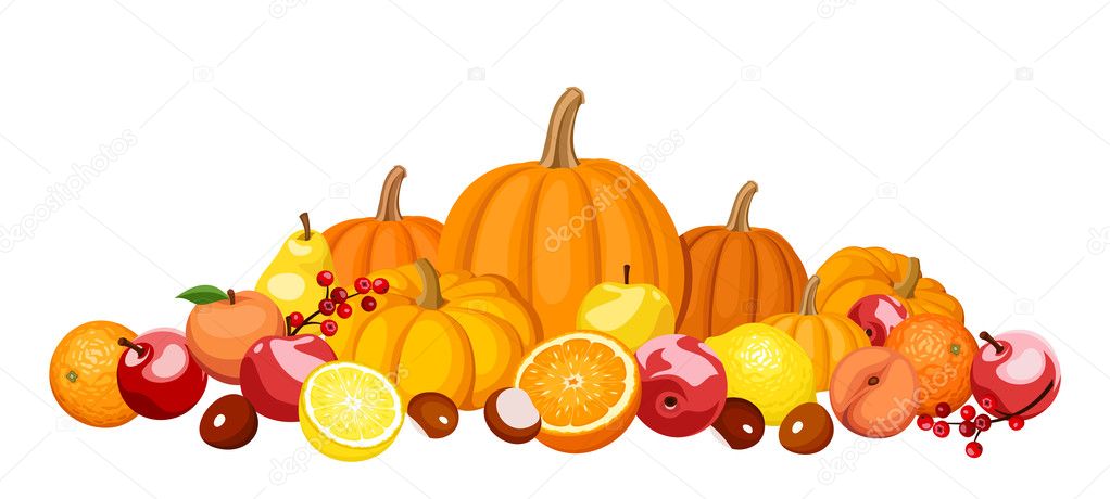 Autumn fruits and vegetables. Vector illustration.