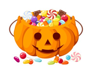 Cadılar Bayramı şekerleri jack-o-lantern çantada. vektör çizim.