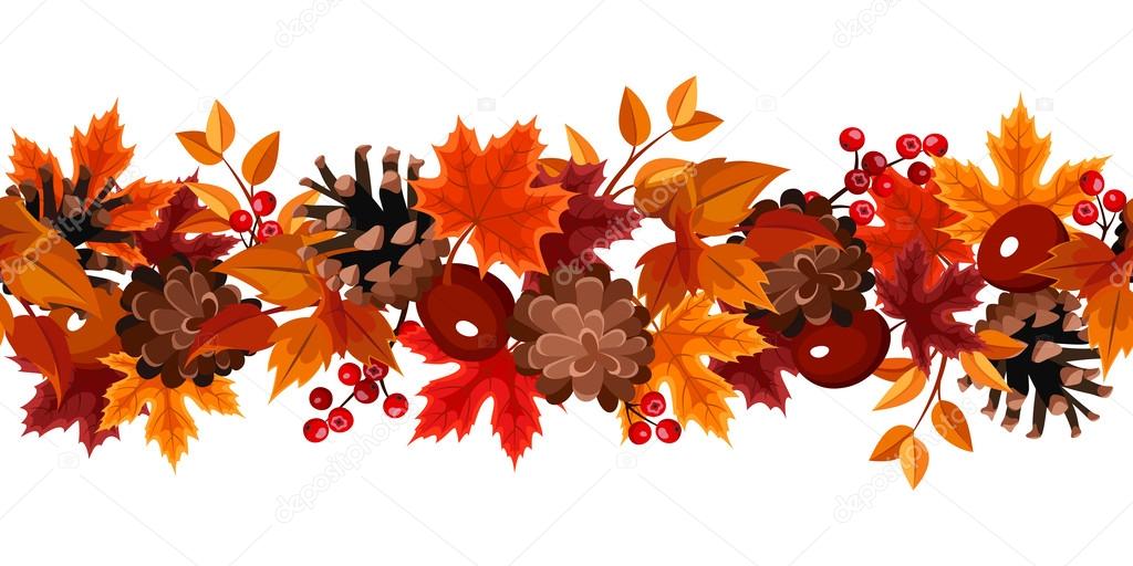 Horizontal seamless background with autumn leaves. Vector illustration.