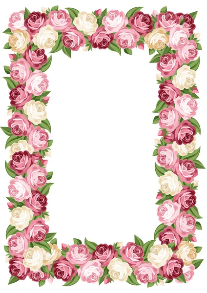 Vintage frame with pink and white roses. Vector illustration. — Stock Vector