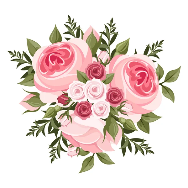 Ramo de rosas rosadas. Ilustración vectorial . — Archivo Imágenes Vectoriales