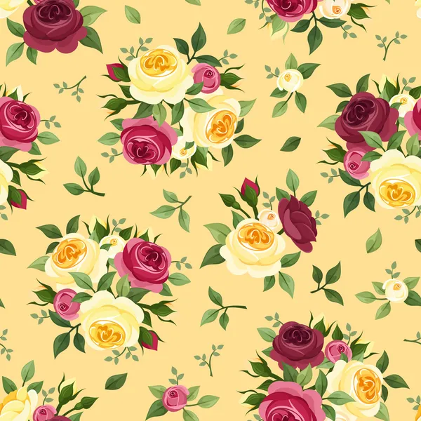 Naadloze patroon met rode en gele rozen. vectorillustratie. — Stockvector