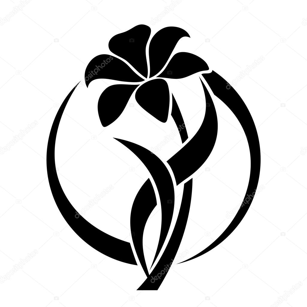 Black silhouette of lily flower. Vector illustration.