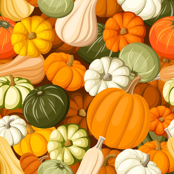 Pumpkins. Vector seamless background.