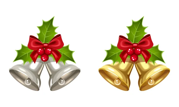 Campanas de plata y oro de Navidad. Ilustración vectorial . — Vector de stock