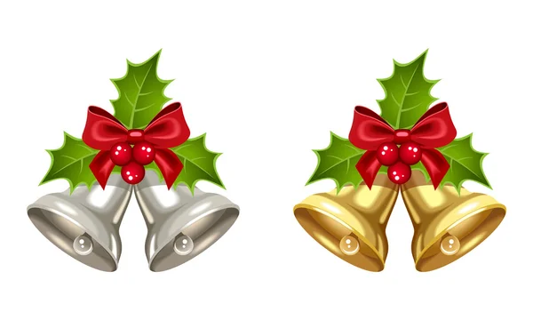 Silver and golden Christmas bells. Vector illustration. — Stock Vector