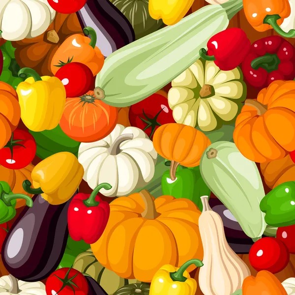 Seamless background with various vegetables. Vector illustration. — Stock Vector