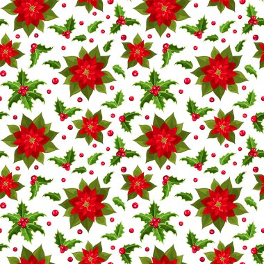 Christmas seamless background with poinsettia and holly. clipart