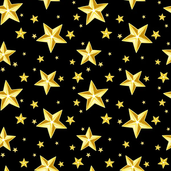 Seamless pattern with gold stars on black. Vector illustration. — Stock Vector