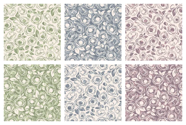 Set of six vintage seamless floral patterns. Vector illustration. — Stock Vector