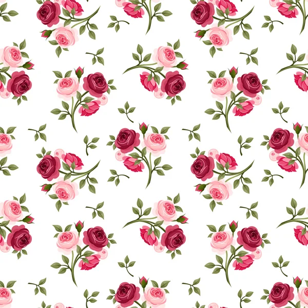 Motif sans couture avec des roses rouges et roses. Illustration vectorielle. — Image vectorielle