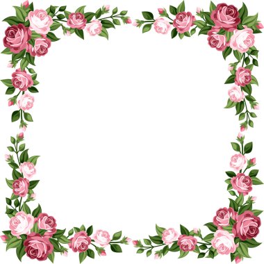 pembe Gül ile Vintage çerçeve. vektör çizim.