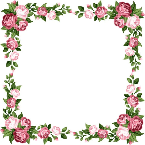 Vintage frame with pink roses. Vector illustration. — Stock Vector