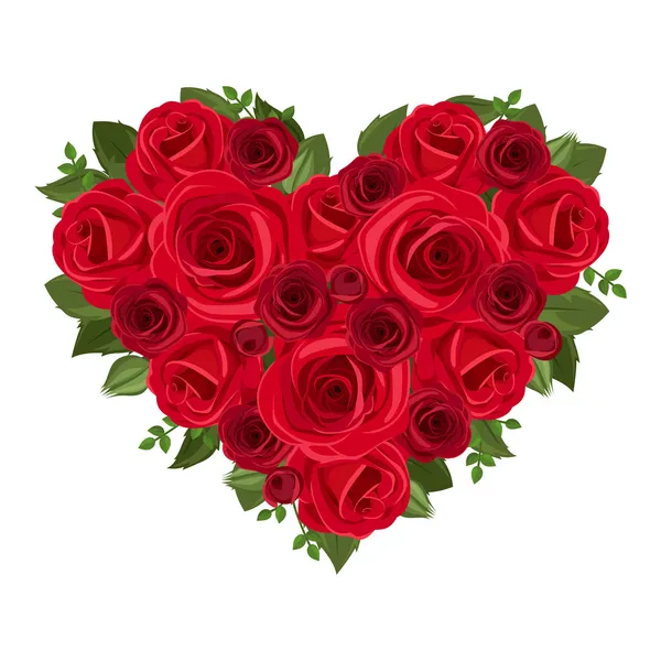 Bouquet cuore di rose rosse. Illustrazione vettoriale . — Vettoriale Stock