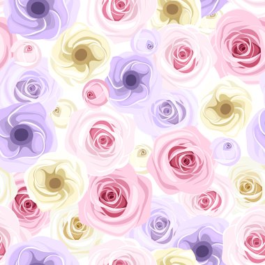 Seamless background with roses and lisianthus flowers. Vector illustration. clipart
