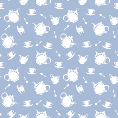 çaydanlık ve bardak ile sorunsuz geçmiş. vektör çizim.