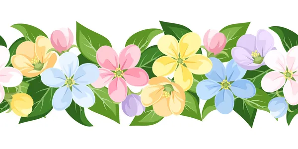 Vector horizontal seamless background with colorful flowers. — Stock Vector