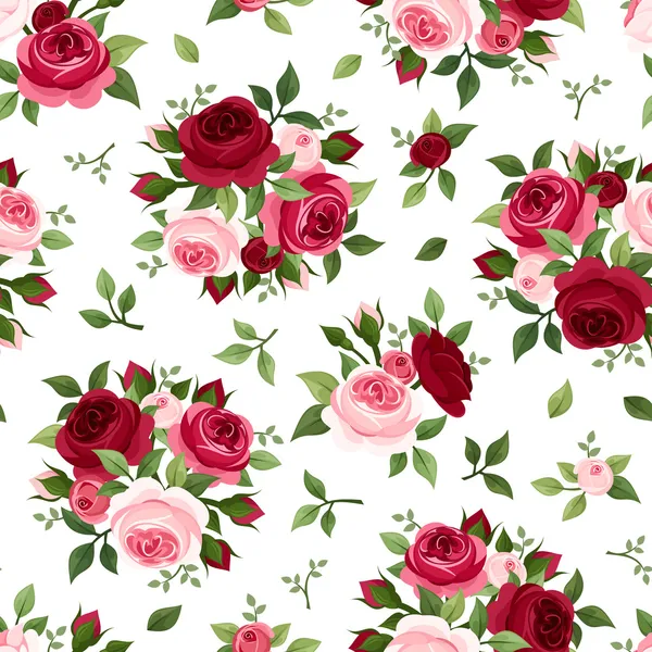 Motif sans couture avec des roses rouges et roses. Illustration vectorielle. — Image vectorielle