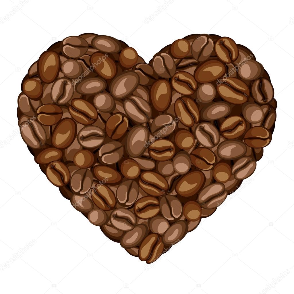 Heart of coffee beans. Vector illustration.