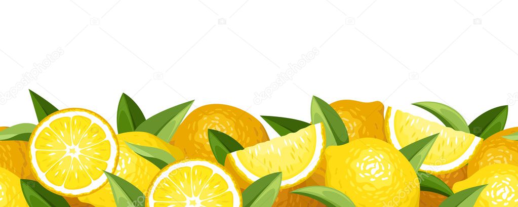 Horizontal seamless background with lemons. Vector illustration.