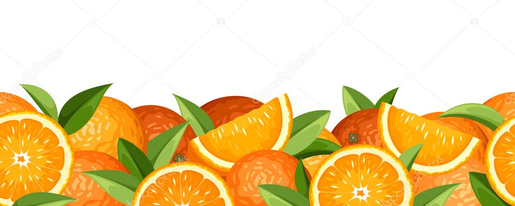 Horizontal seamless background with oranges. Vector illustration.