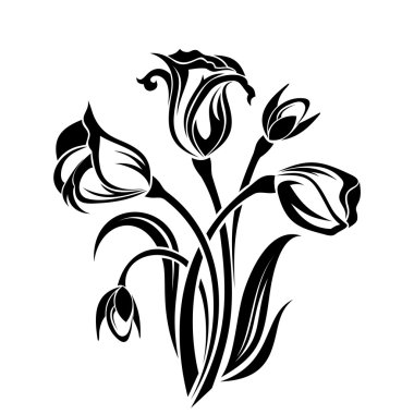 Black silhouette of flowers. Vector illustration.